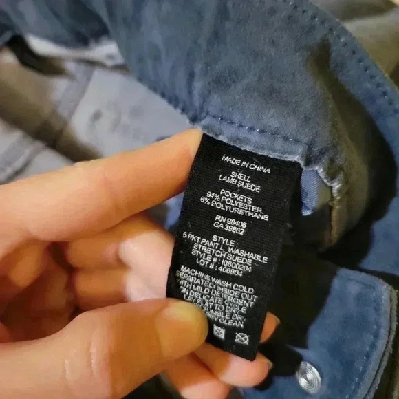 Theory Washable Stretch Genuine Suede Leather FivePocket Cropped Pants Blue Lamb - Picture 7 of 11